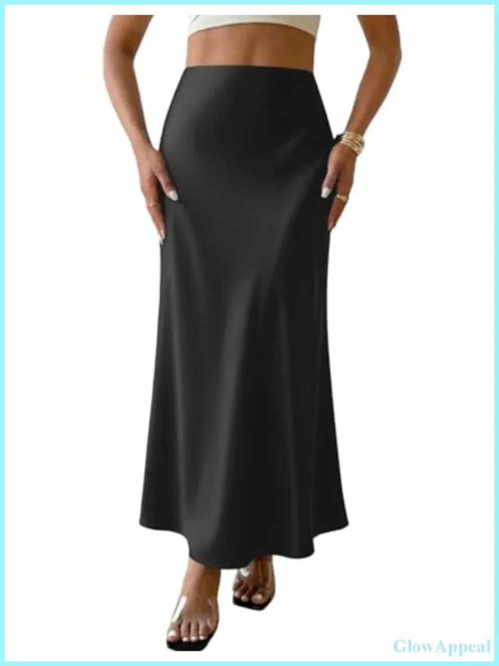 Women's High Waisted Satin Maxi Skirt A-Line Flowy Formal Midi